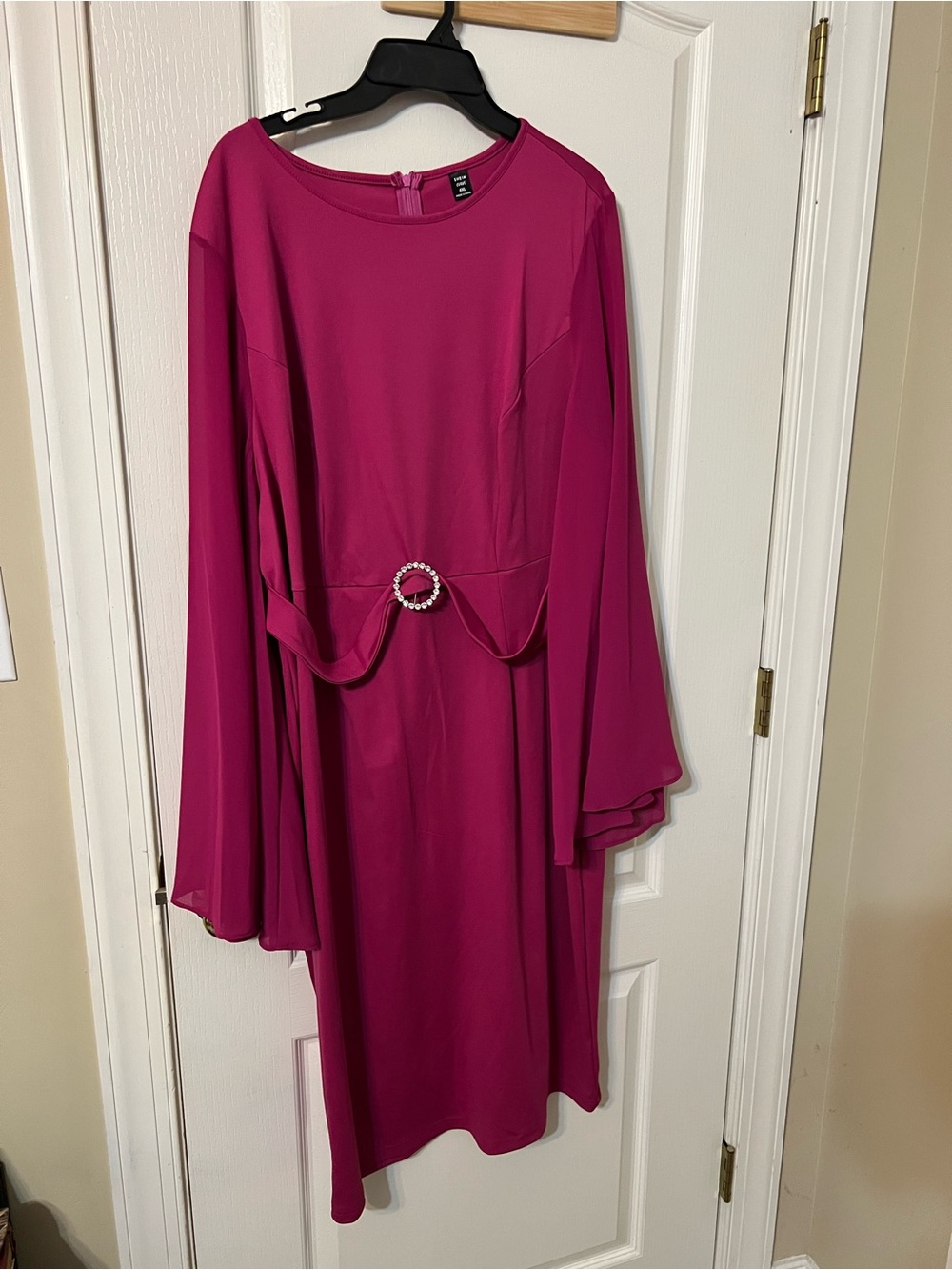 SHEIN Fuchsia Long Sleeve Belted Dress with Rhinestone Buckle